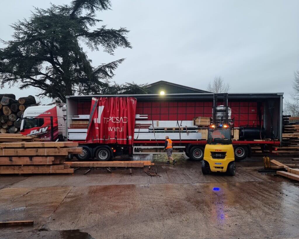Offloading the new kiln on a very damp day